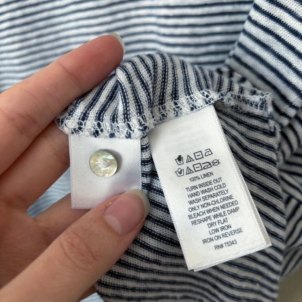 Adrienne Vittadini 2X Linen Three-quarter Sleeve Roll Tab Stripe Top Beachy - Picture 12 of 12